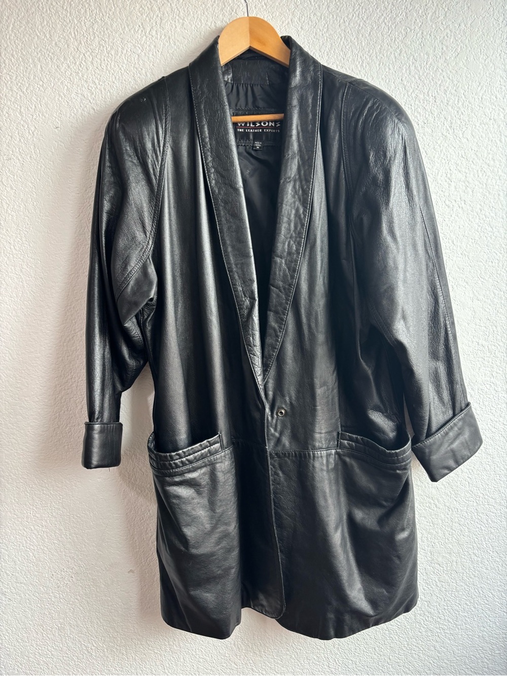 Vintage Wilsons Leather Black Belted Trench Coat Women M Y2K 90s - Picture 6 of 12